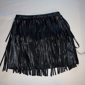 H&M Divided Layered Fringe Faux Leather Mini Skirt